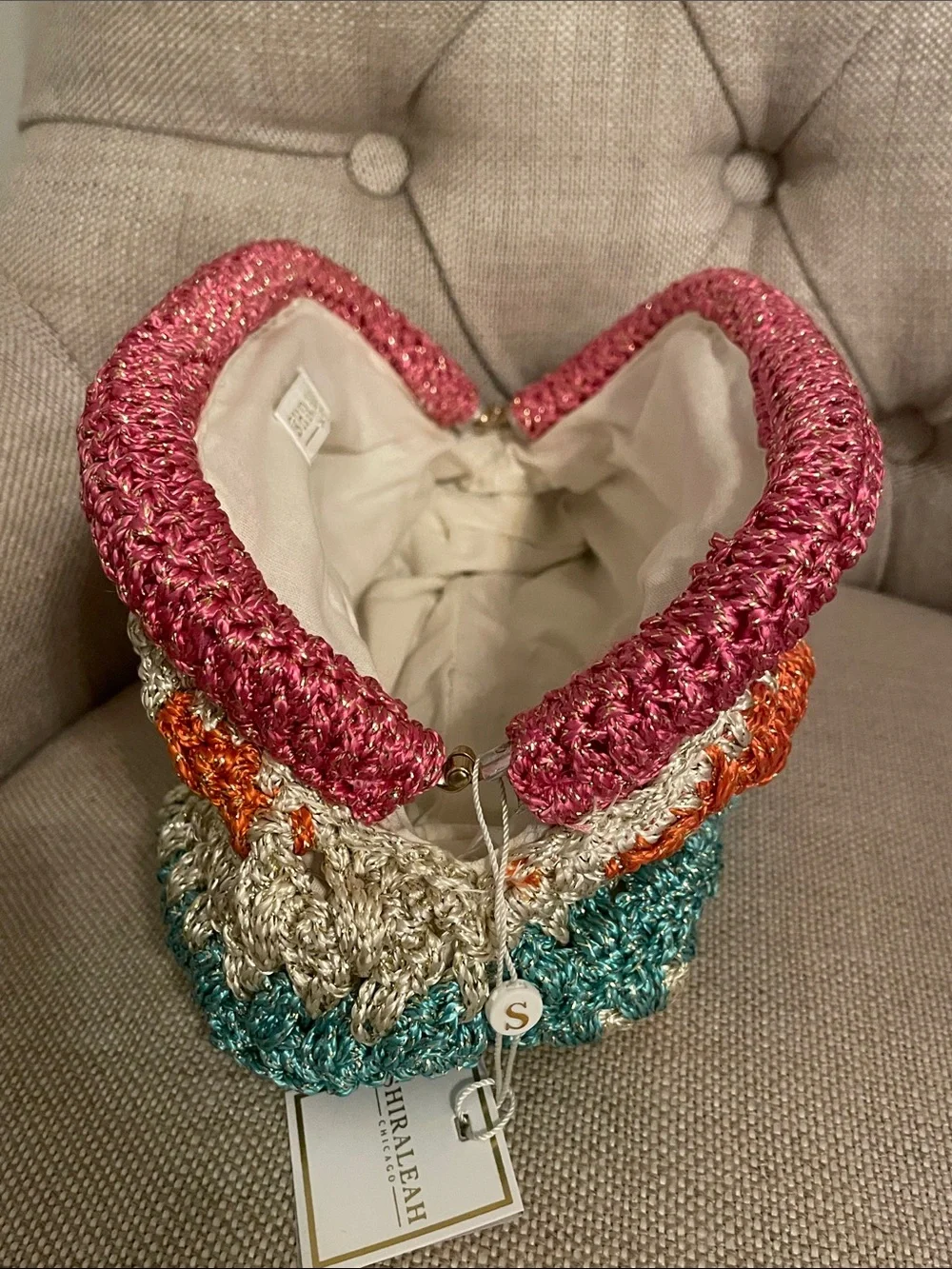 Shiraleah Multicolor Striped Luna Crochet Clutch - Pink, Gold, Orange, Teal
